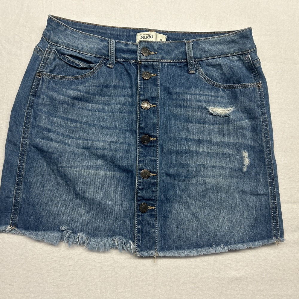 Mudd Skirt Juniors Teens‎ Size 9 Blue Mini Flx Stretch Cotton Blend Button Front